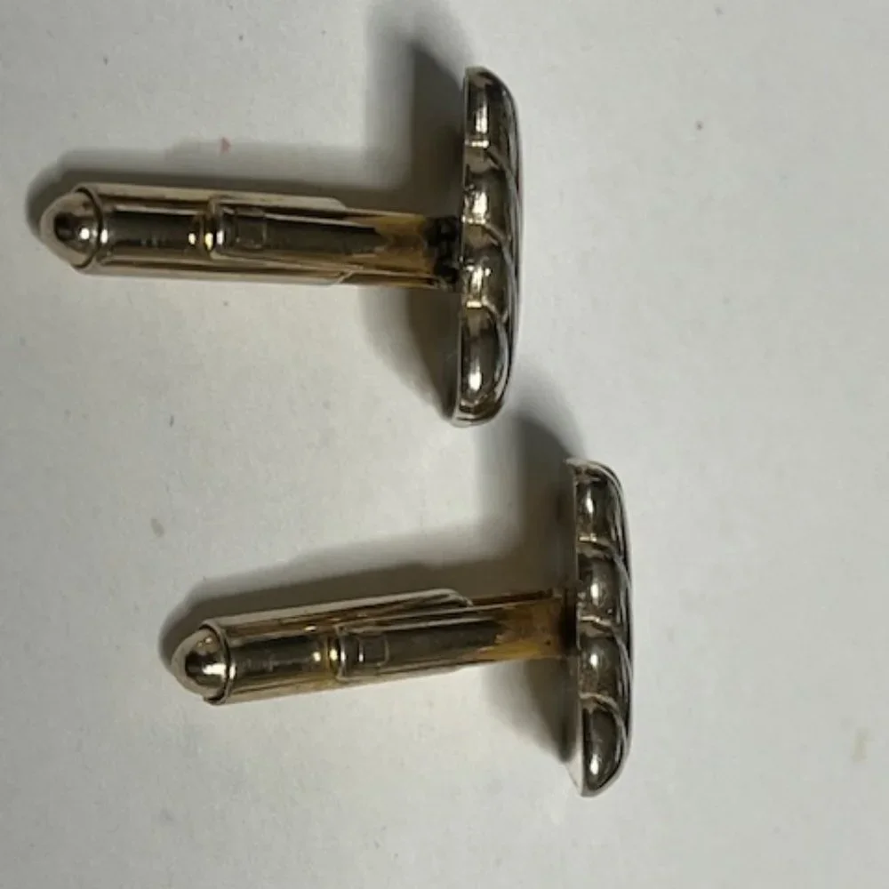 VTG Gold Tone Square Shaped Striped Ribbon Style Cuff Links Retro Gift